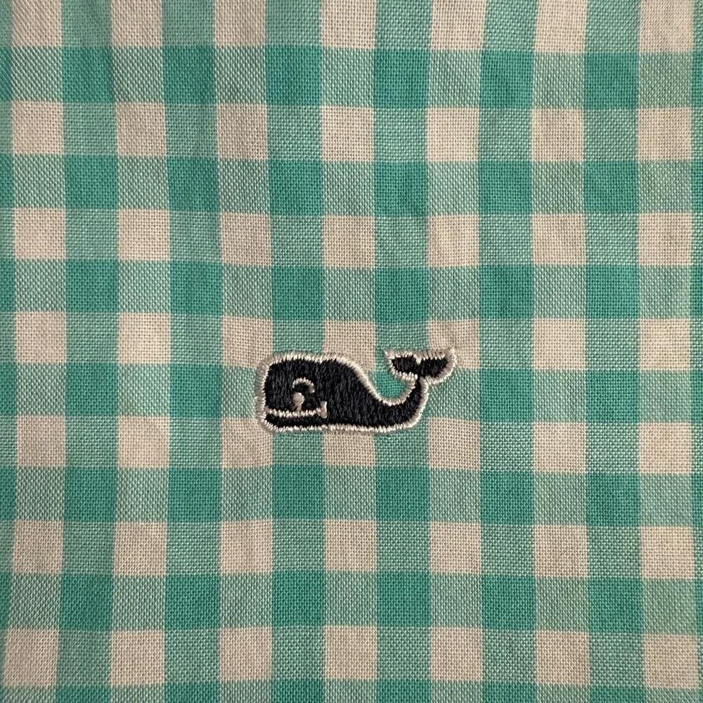 Vineyard Vines‎ Whale Shirt Long Sleeve Button Blue Gingham Boy's Size L or 16